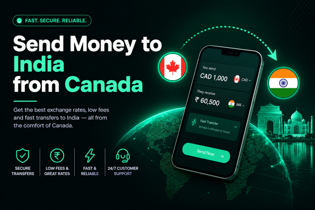 Learn how to send money to India from Canada in 2026. Compare fees, CAD to INR exchange rates, transfer times, limits, and safe ways to send money.